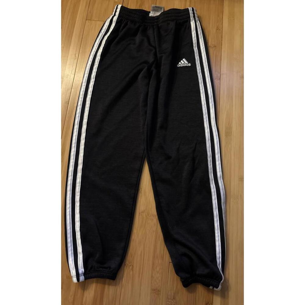 Adidas Youth Sweatpants Black w. White 3-Stripes Size 7 Athletic Fit